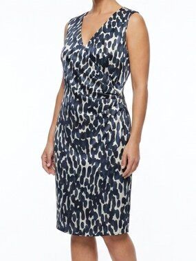 InWear "Maoi" Gathered Front Faux Wrap Lightweight Satin Sheath Dress- Sz. 12